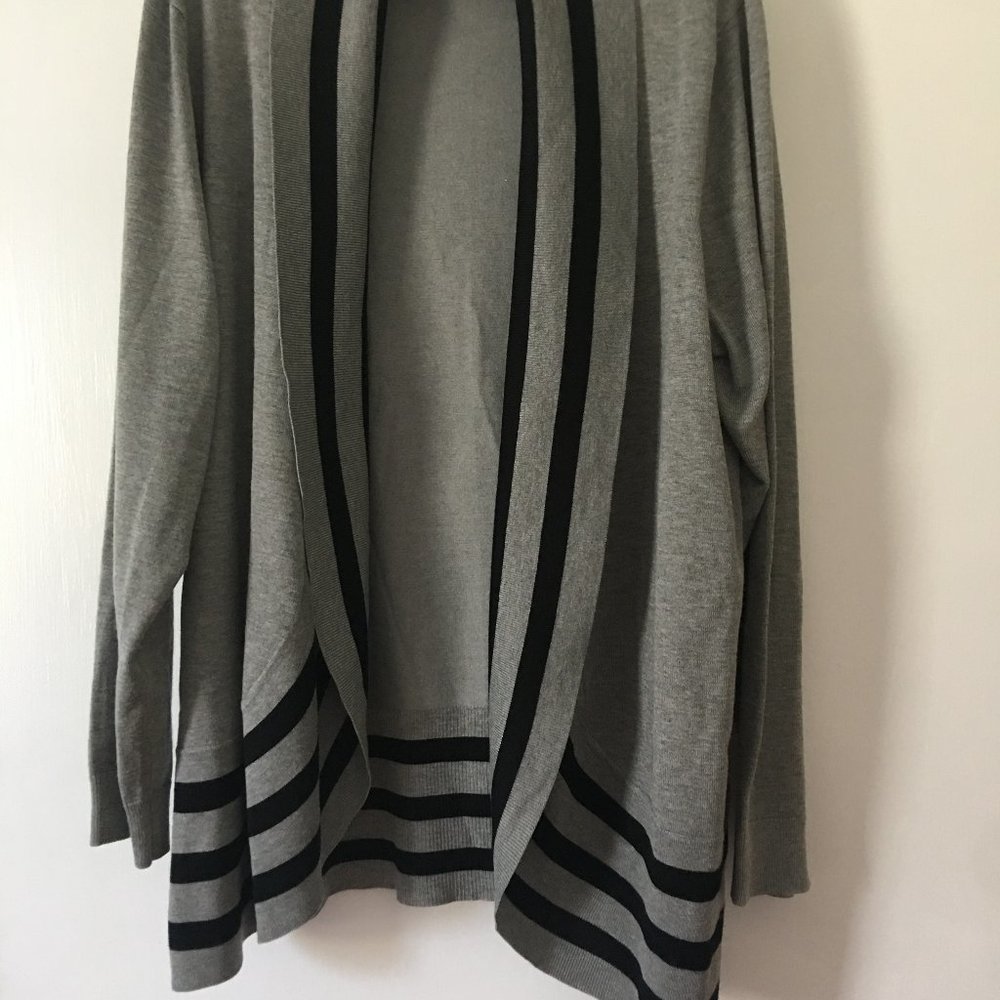 Women's Pointelle Gray Open Front Dressy Sweater 1x